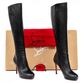 Christian Louboutin Botalililoo Black Leather Zip Stiletto Boots with Box | BRG