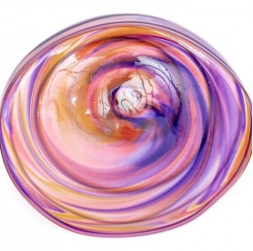 A David Goldhagen multi-colored swirl bowl has shades of magenta similar to Pantone’s 2023 color of the year … Viva Magenta | BRG