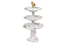A rare and exceptional Herend Hungary Hand-Painted Porcelain Three-Tier Server in the Rothschild Bird Pattern | BRG