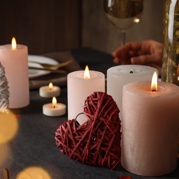 Valentine's Day vignette of candles and hearts | BRG