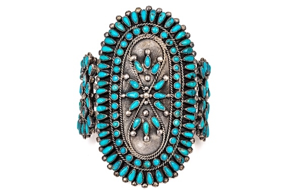 Navajo Johnny Michael Begay Stunning Silver Petit Point Turquoise Ultra Wide Cuff Bracelet | BRG