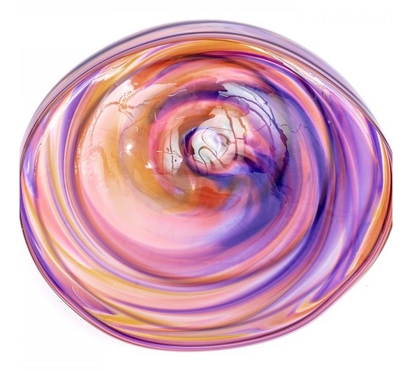A David Goldhagen multi-colored swirl bowl has shades of magenta similar to Pantone’s 2023 color of the year … Viva Magenta | BRG