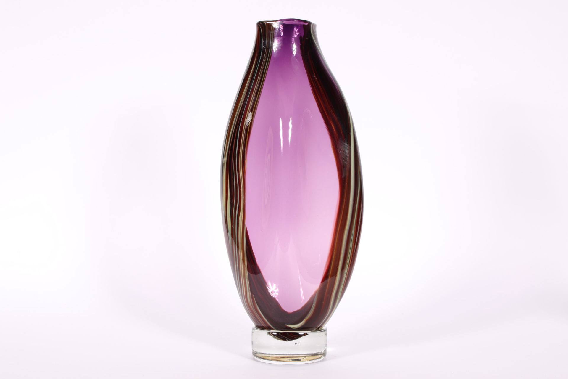 Large Signed Purple Art Glass Vase 68002 Black Rock