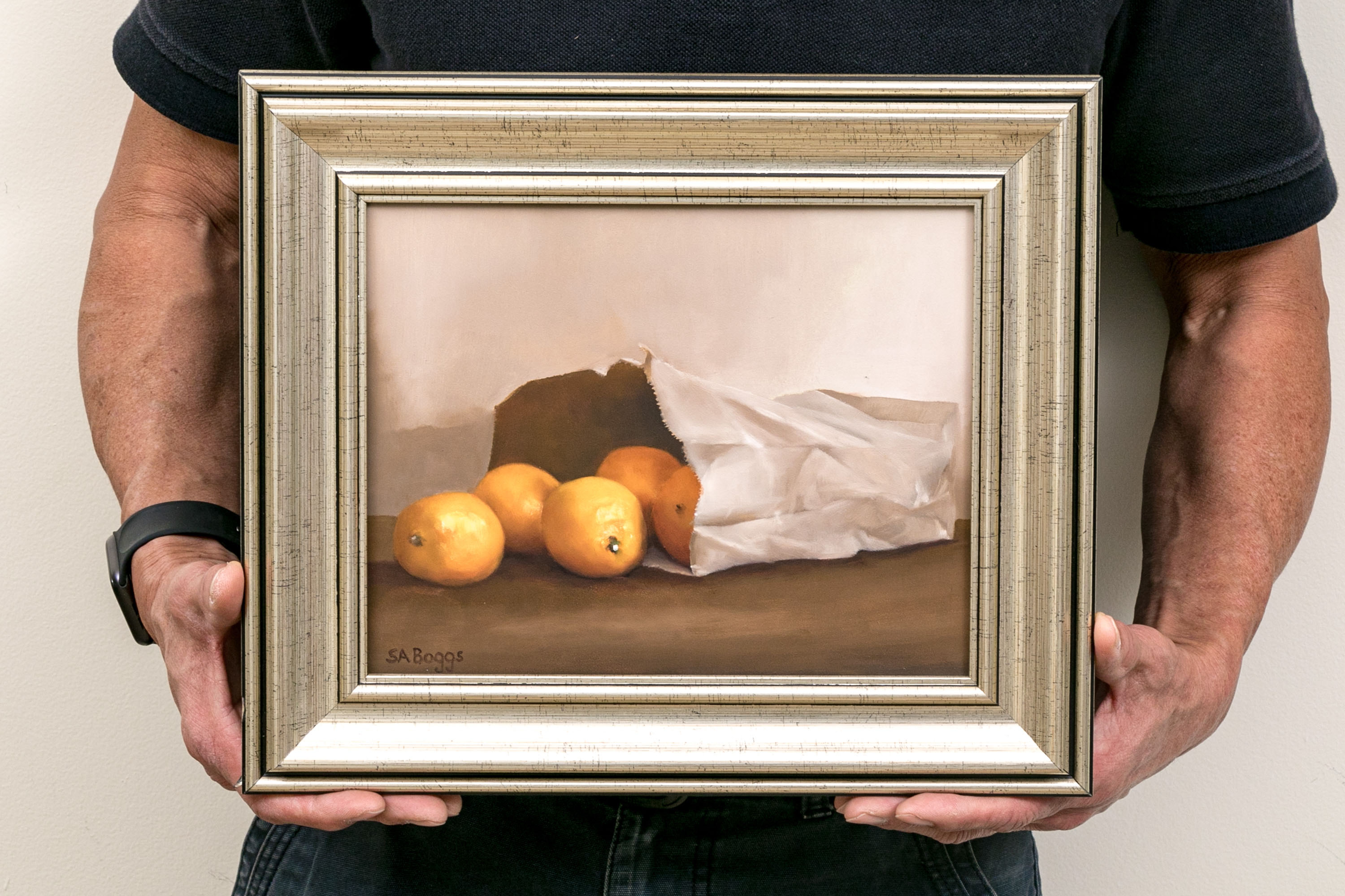 Steven Allen Boggs (American, B. 1960) Oil On Board, "Clementines In A Paper Bag" 298596