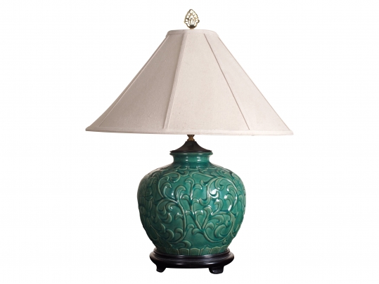 Green Salt Glazed Embossed Lamp Black Rock Galleries