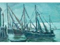 Arthur J. Laws (Am., 1894-1960, NY) Oil On Artist Board, Fishing Boats At Dock