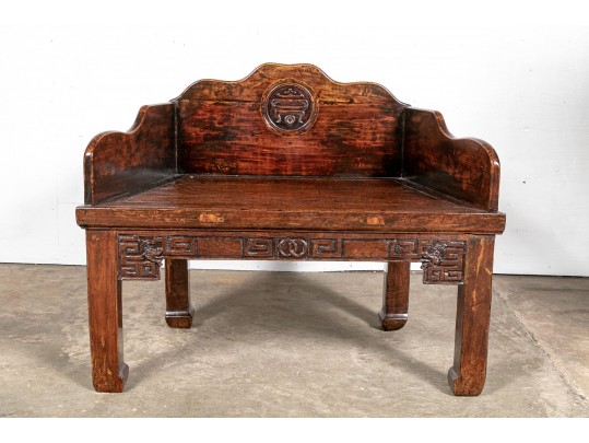 Chinese Carved Wood Throne Chair / Bench