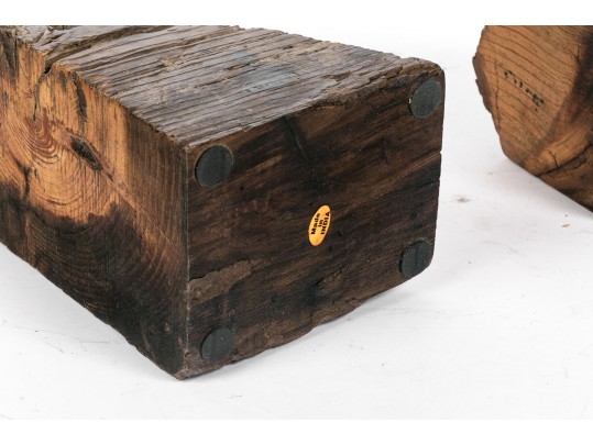 Pair Carved Natural Wood Book Ends