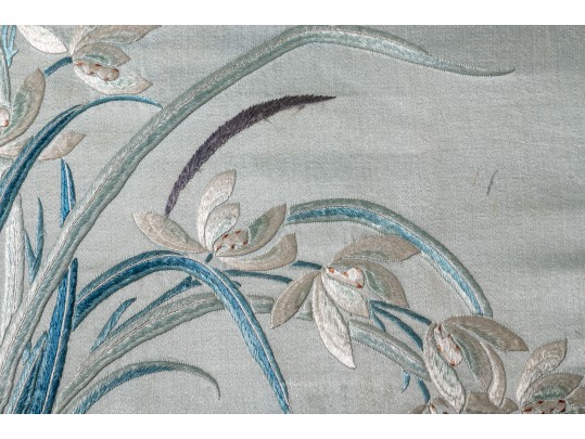 Gilt Framed Chinese Embroidered Floral Panel 