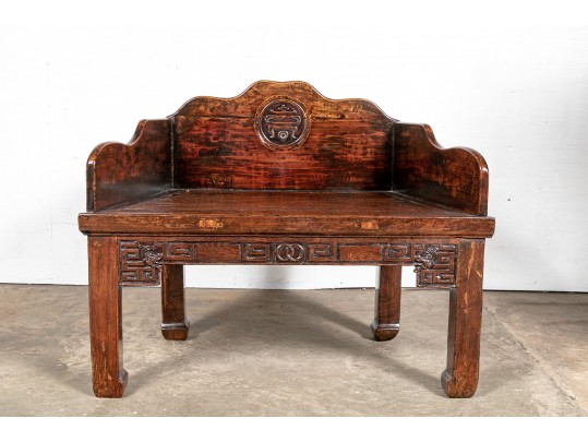Chinese Carved Wood Throne Chair / Bench