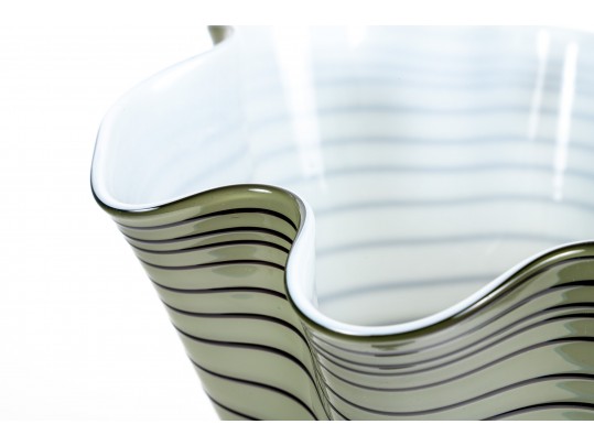 Tall Vintage Cased Art Glass Ruffle Rim Vase