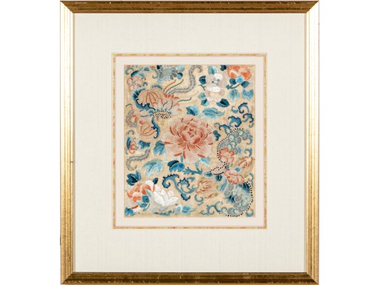Fine Gilt Framed Chinese Embroidered Floral Panel
