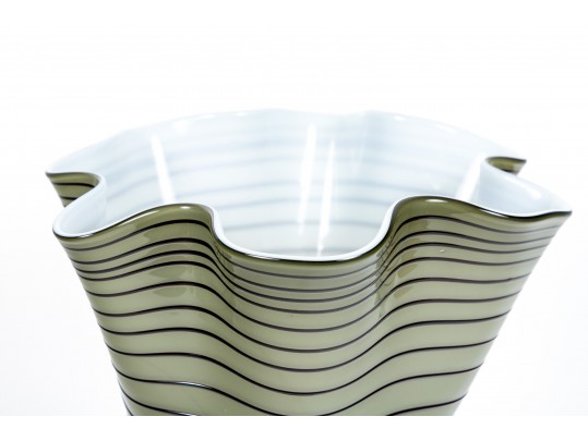 Tall Vintage Cased Art Glass Ruffle Rim Vase