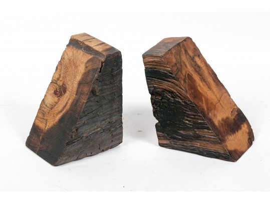 Pair Carved Natural Wood Book Ends