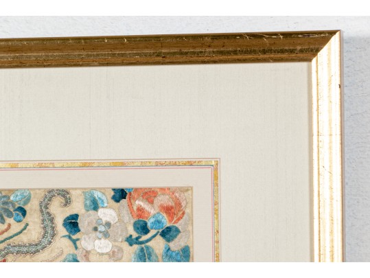 Fine Gilt Framed Chinese Embroidered Floral Panel