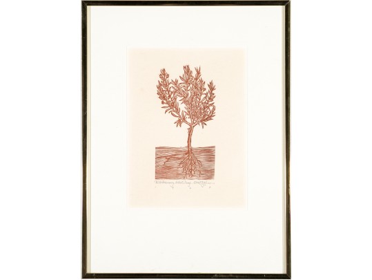 Elliott Offner (Am., 1931-2010) Woodcut Print, Wild Rosemary Plant