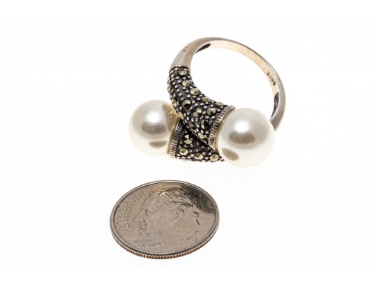 Lot Of Three Sterling And Marcasite Jewelry Pieces, Including Blue Topaz Earrings