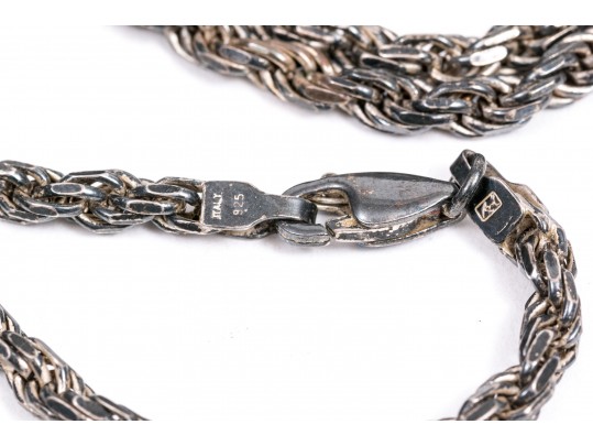 Handsome Sterling And Faux Amber Pendant Necklace