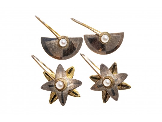 Lot Of Two Interesting Contemporary Sterling Silver Drop Pendant Earrings