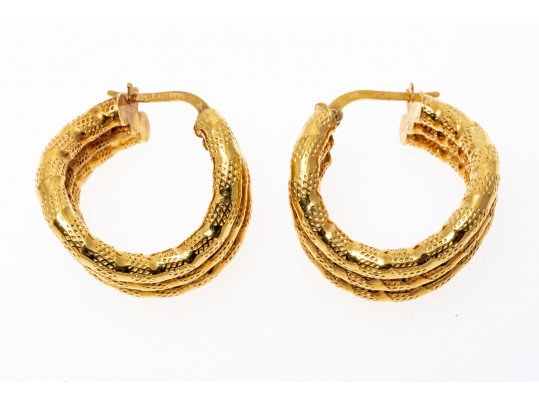 Contemporary 14K Wave Hoop Earrings