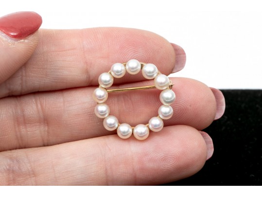 Classic 14K And Cultured Pearl Circular Brooch