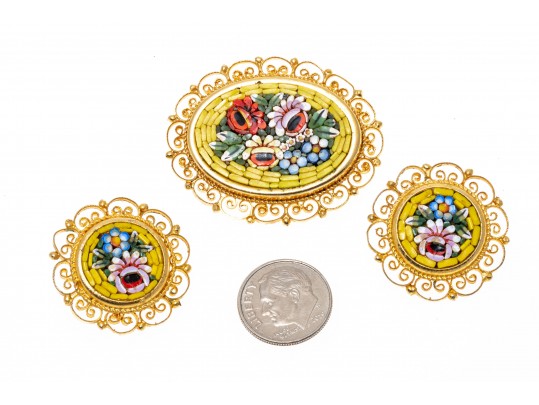 Colorful Lot Of Assorted Micro Mosaic, Enamel And Floral Costume Jewelry