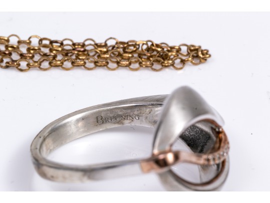 Elicate Sterling Vermeil Earrings, Necklace And Ring, Size 8.75