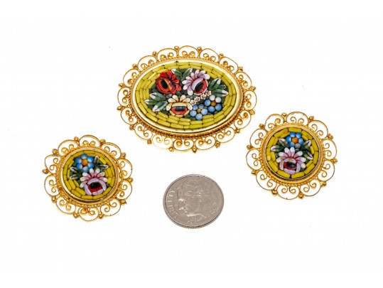 Colorful Lot Of Assorted Micro Mosaic, Enamel And Floral Costume Jewelry