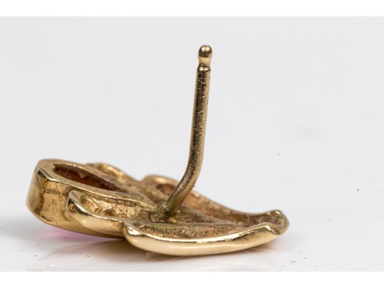 14K And Pink Sapphire Cheveron Earrings