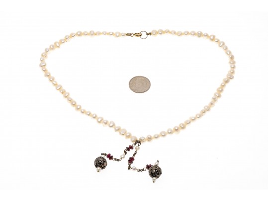 Lovely Lot Of Four Assorted Necklaces, Including Jet, Abalone, And Cultured Freshwater Pearl