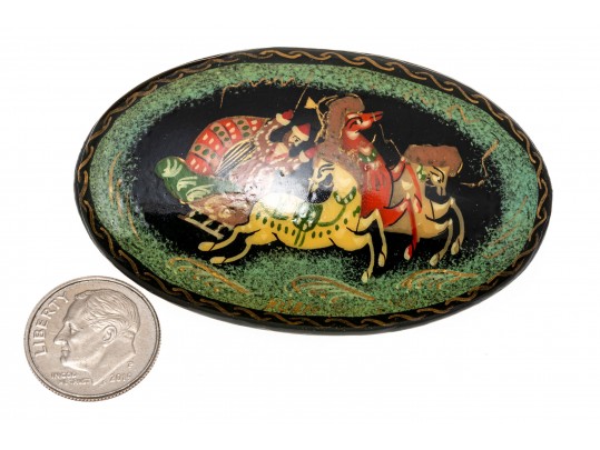 Delightful Lot Of Four Hand Painted Black Lacquer Brooches