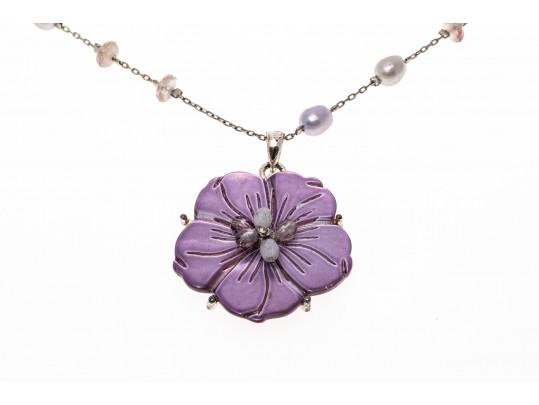 Lovely Lot Of Four Assorted Necklaces, Including Jet, Abalone, And Cultured Freshwater Pearl