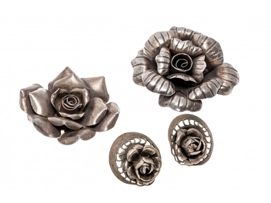 Lot Of Assorted Sterling Silver And Silver Plated Rose Motif Jewelry Pieces