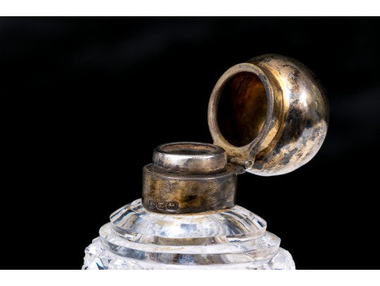 1886 Antique English Crystal Glass Bottle And Sterling Lid