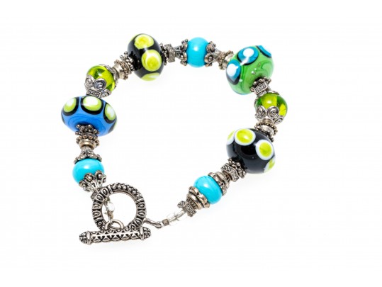 Beautiful Lot Of Three Blue And Green Toned Glass And Stone Jewelry Pieces