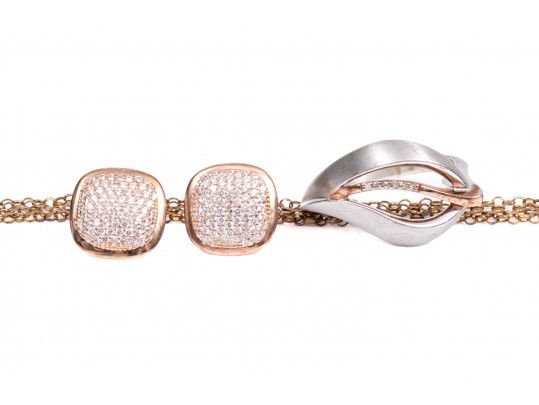 Elicate Sterling Vermeil Earrings, Necklace And Ring, Size 8.75