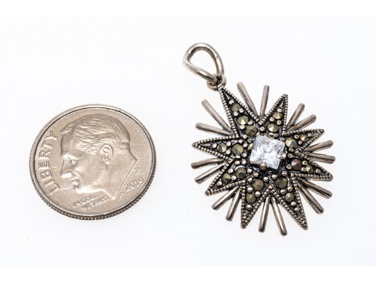 Lot Of Three Sterling And Marcasite Jewelry Pieces, Including Blue Topaz Earrings