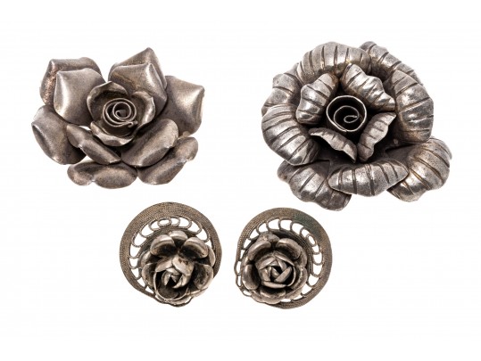 Lot Of Assorted Sterling Silver And Silver Plated Rose Motif Jewelry Pieces