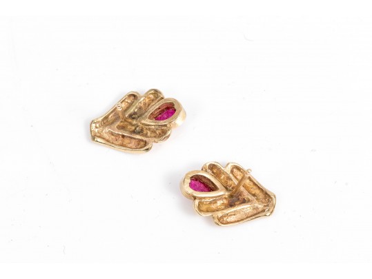 14K And Pink Sapphire Cheveron Earrings