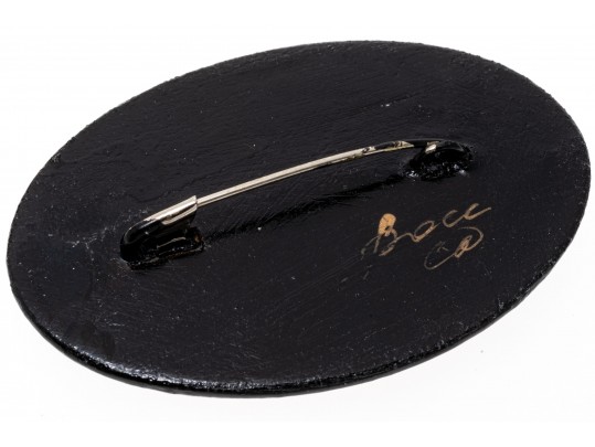 Delightful Lot Of Four Hand Painted Black Lacquer Brooches