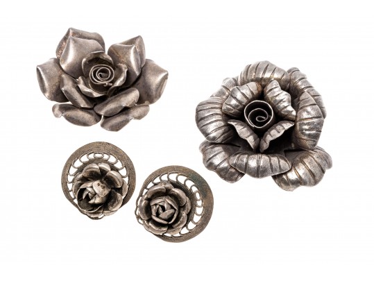 Lot Of Assorted Sterling Silver And Silver Plated Rose Motif Jewelry Pieces