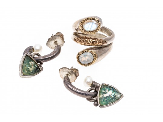 Lot Of Two Unique Sterling Jewelry Pieces Including A Labradorite Ring