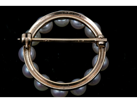 Classic 14K And Cultured Pearl Circular Brooch