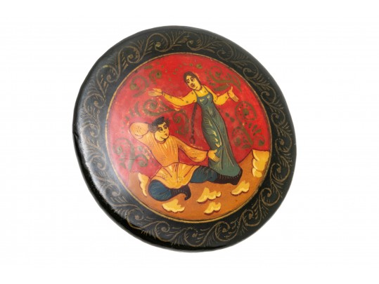 Delightful Lot Of Four Hand Painted Black Lacquer Brooches