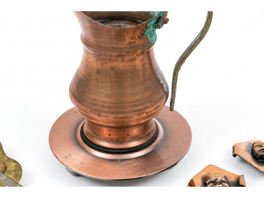 Lot Of Assorted Copper And Copper With Mixed Metal Jewelry Pieces, Plus Holloware