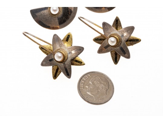 Lot Of Two Interesting Contemporary Sterling Silver Drop Pendant Earrings