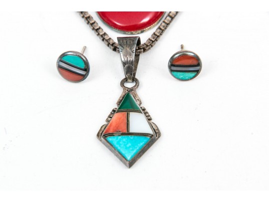 Sterling Pendants And Necklace With Stud Earrings