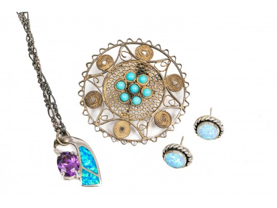 Rustic Sterling Necklace Brooch And Earrings Collection