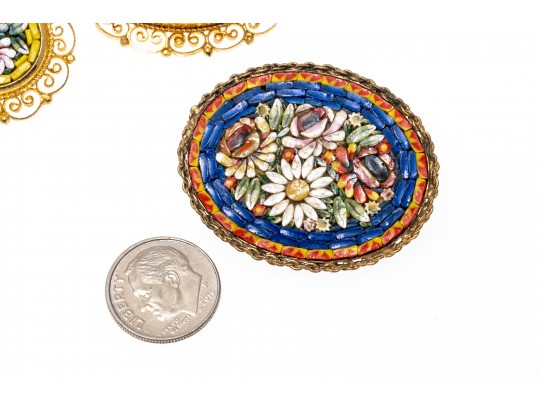 Colorful Lot Of Assorted Micro Mosaic, Enamel And Floral Costume Jewelry