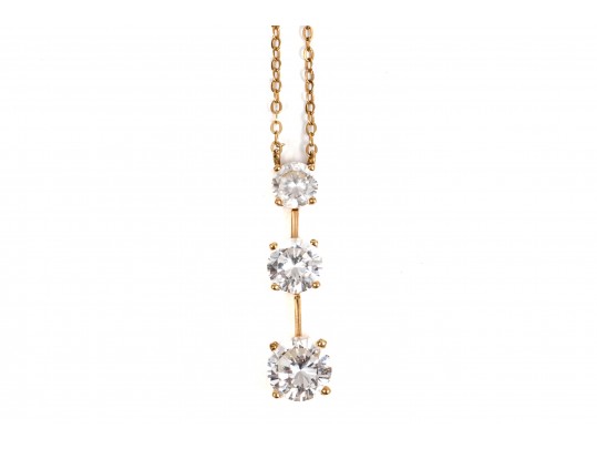 14K Drop Graduated Zirconia Pendant Necklace